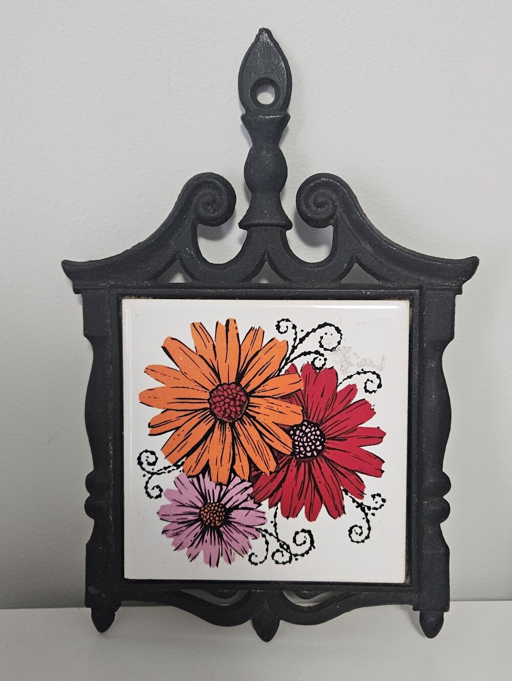 Vintage Trivet with Floral Design